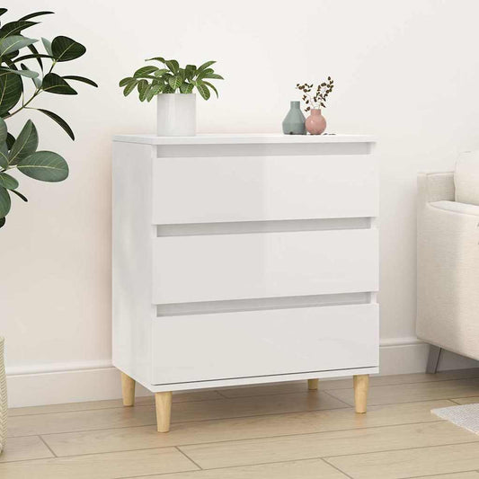 Sideboard | High gloss white | Engineered wood, solid eucalyptus wood