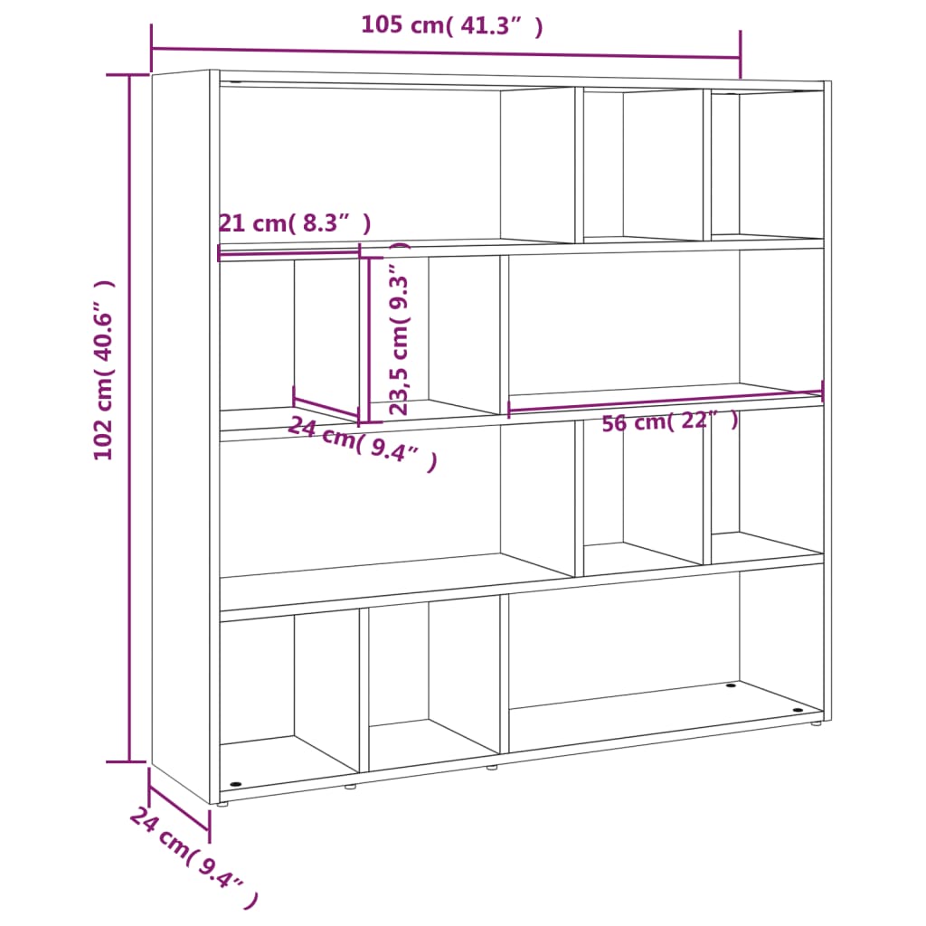 Book Cabinet/Room Divider Concrete Grey 105x24x102 cm