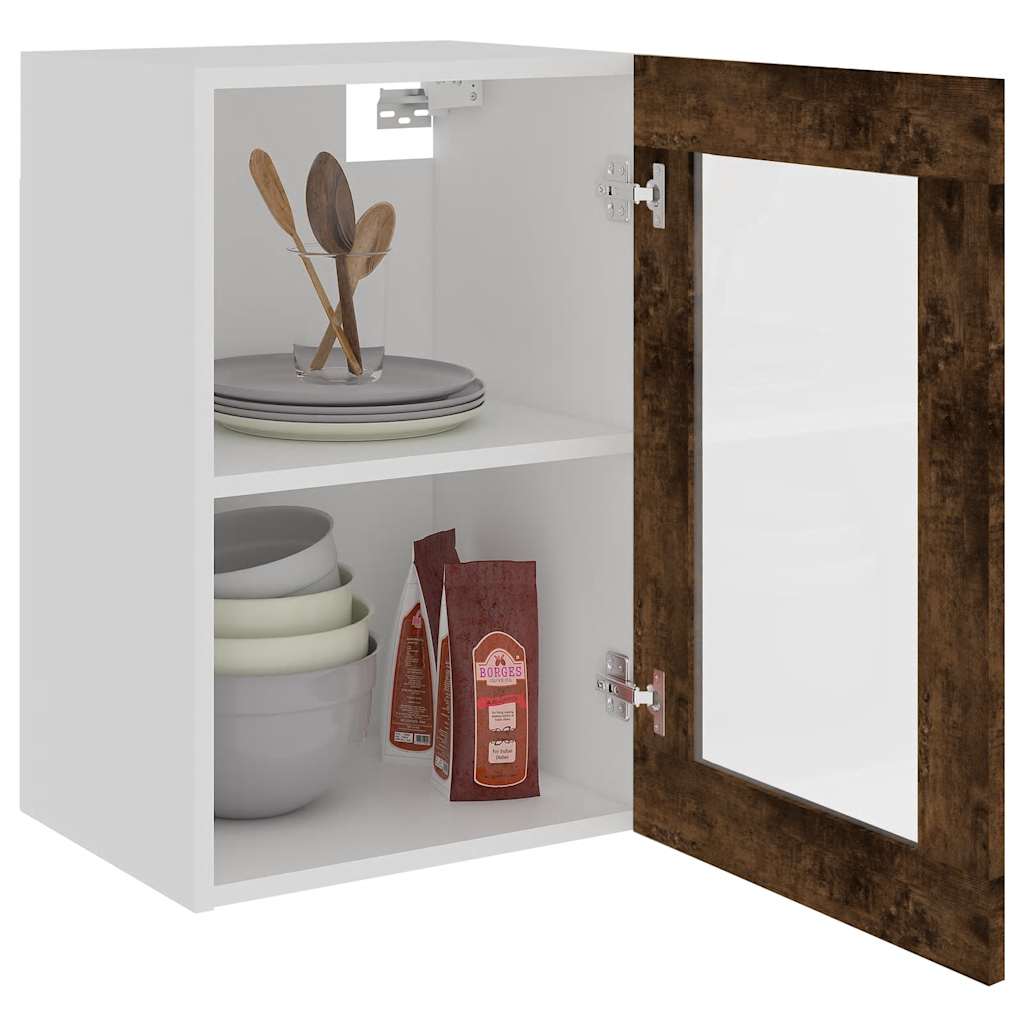 Hanging Glass Cabinet Lyon Smoked Oak 40x31x60 cm Engineered Wood