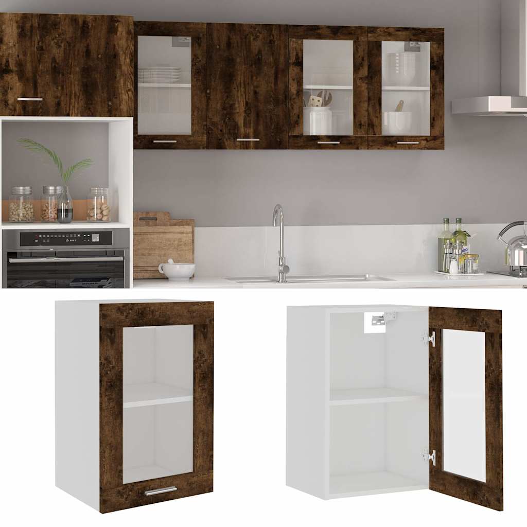 Hanging Glass Cabinet Lyon Smoked Oak 40x31x60 cm Engineered Wood