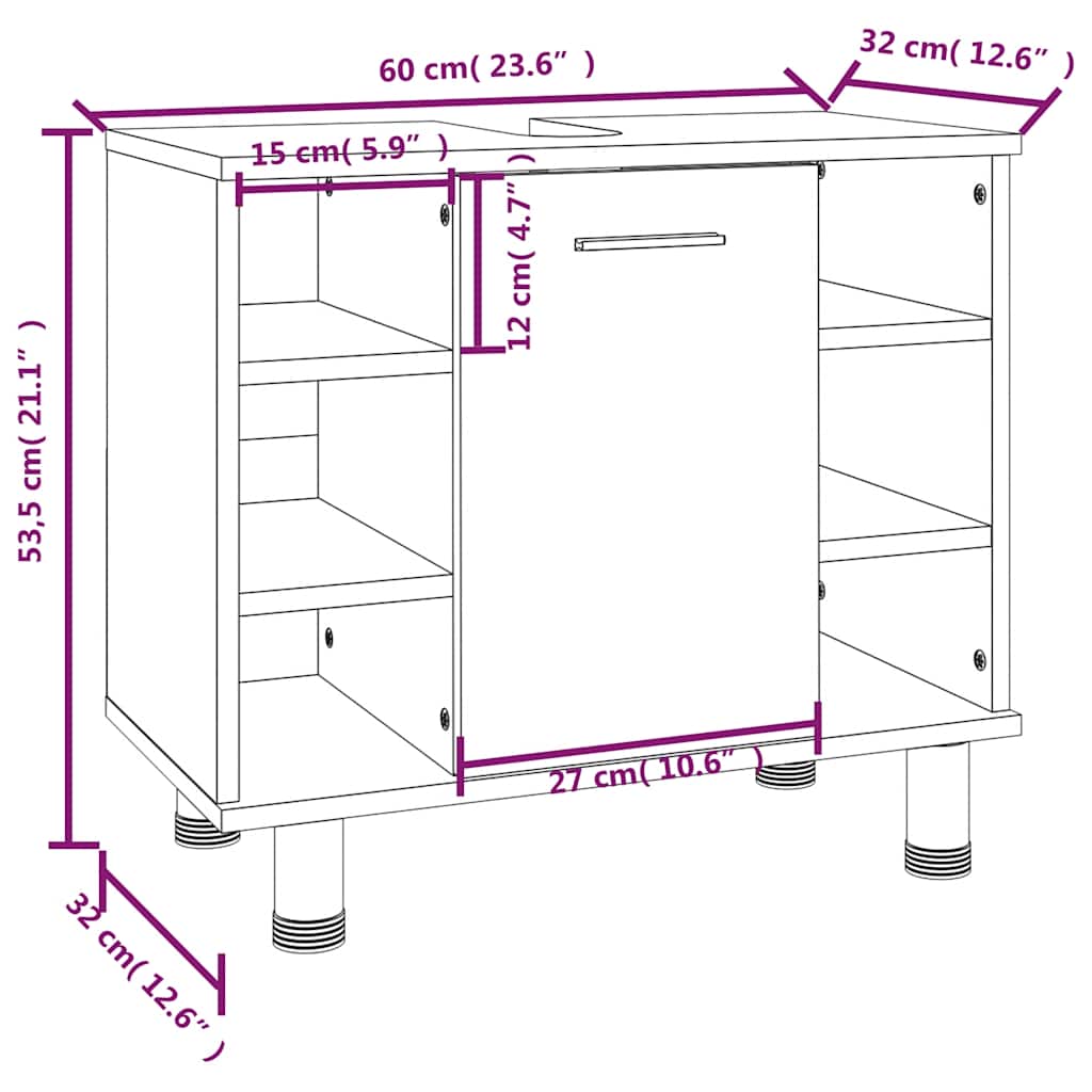 Bathroom Cabinet Grey Sonoma 60x32x53,5 cm Engineered Wood