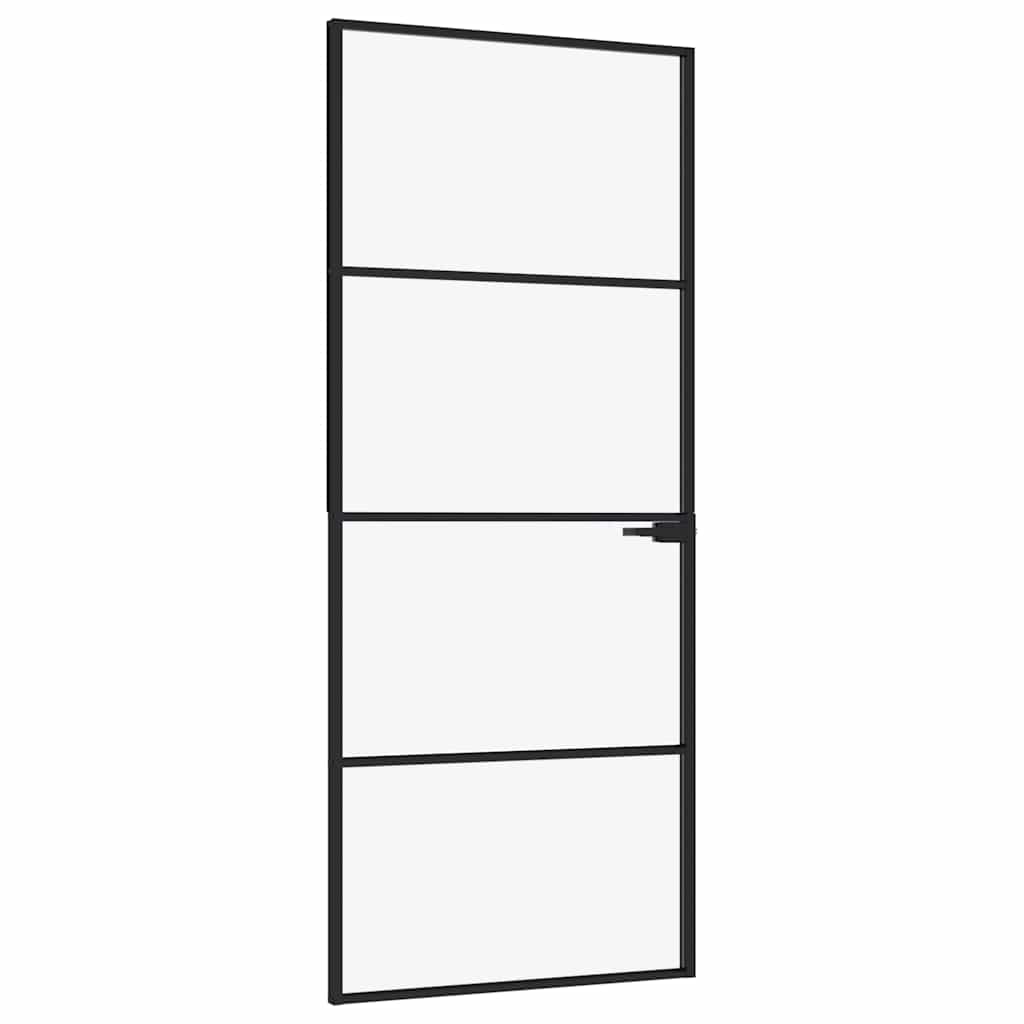 Interior Door Black 32.7"x79.3" Tempered Glass&Aluminum Slim
