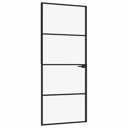 Interior Door Black 32.7"x79.3" Tempered Glass&Aluminum Slim