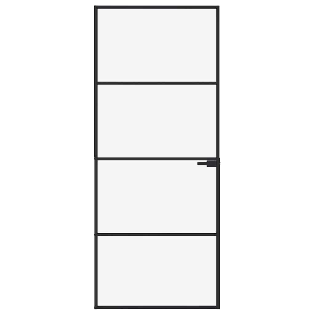 Interior Door Black 32.7"x79.3" Tempered Glass&Aluminum Slim