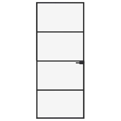 Interior Door Black 32.7"x79.3" Tempered Glass&Aluminum Slim