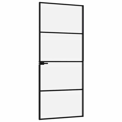 Interior Door Black 32.7"x79.3" Tempered Glass&Aluminum Slim