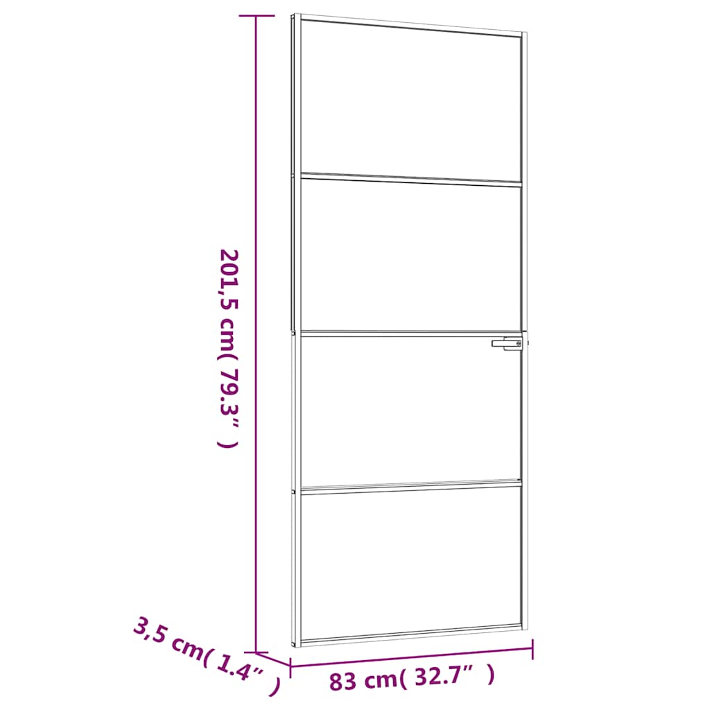 Interior Door Black 32.7"x79.3" Tempered Glass&Aluminum Slim