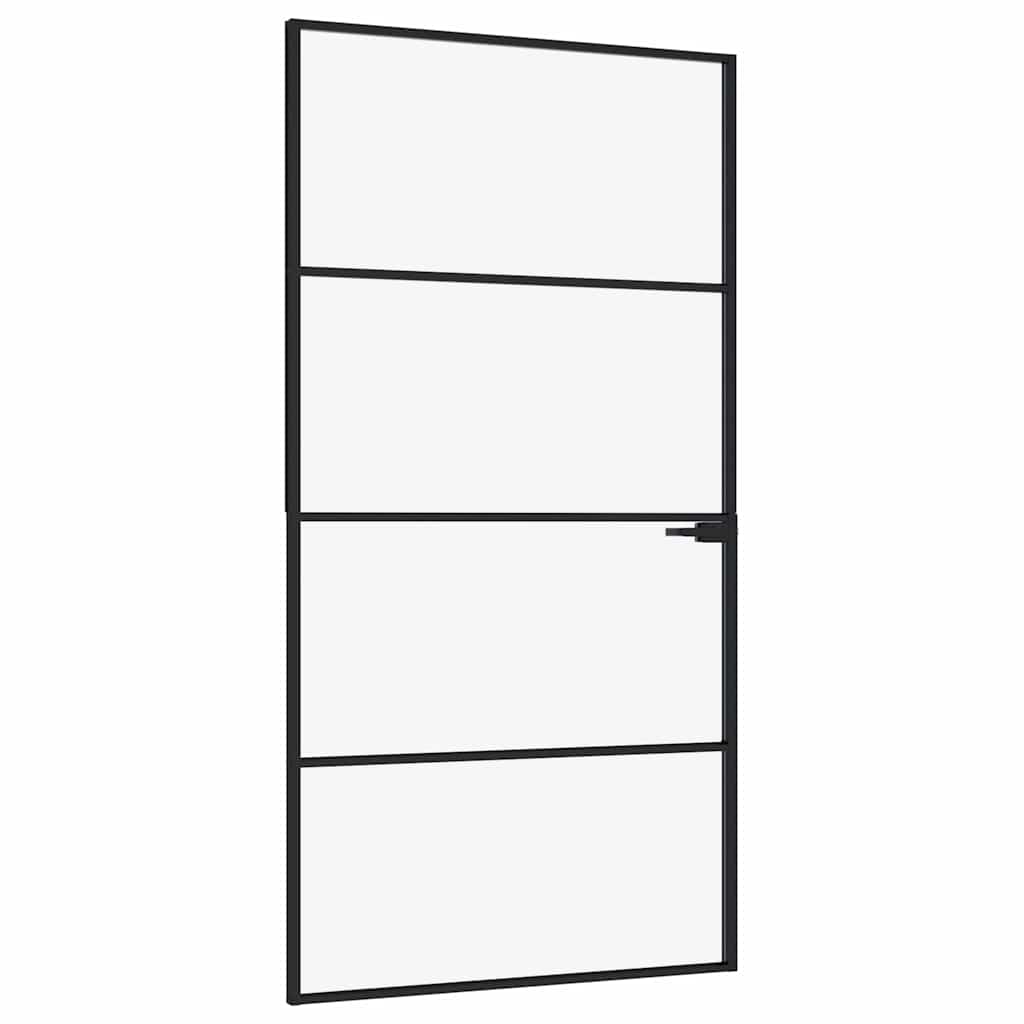 Interior Door Black 40.2"x79.3" Tempered Glass&Aluminum Slim