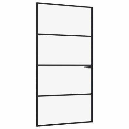 Interior Door Black 40.2"x79.3" Tempered Glass&Aluminum Slim