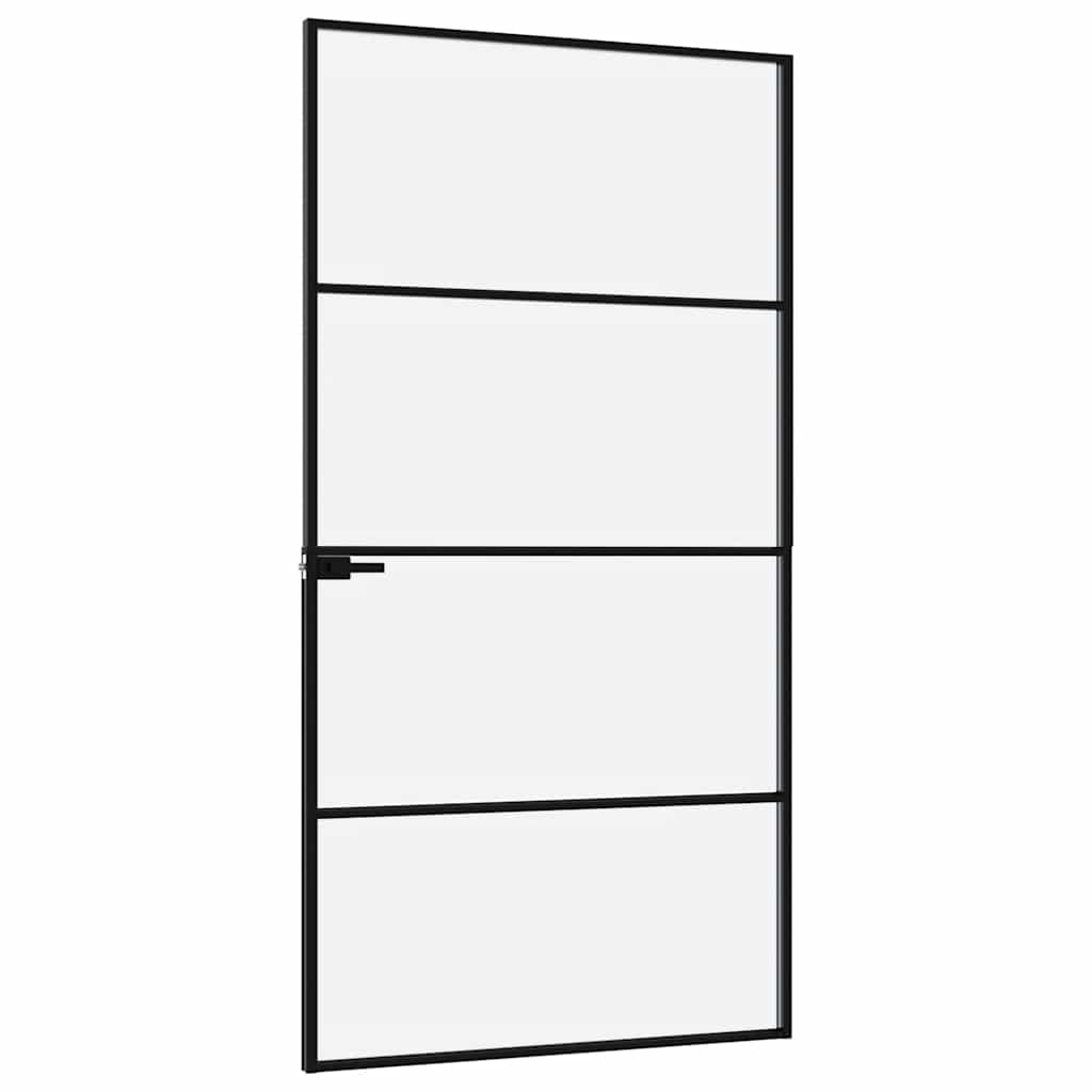 Interior Door Black 40.2"x79.3" Tempered Glass&Aluminum Slim
