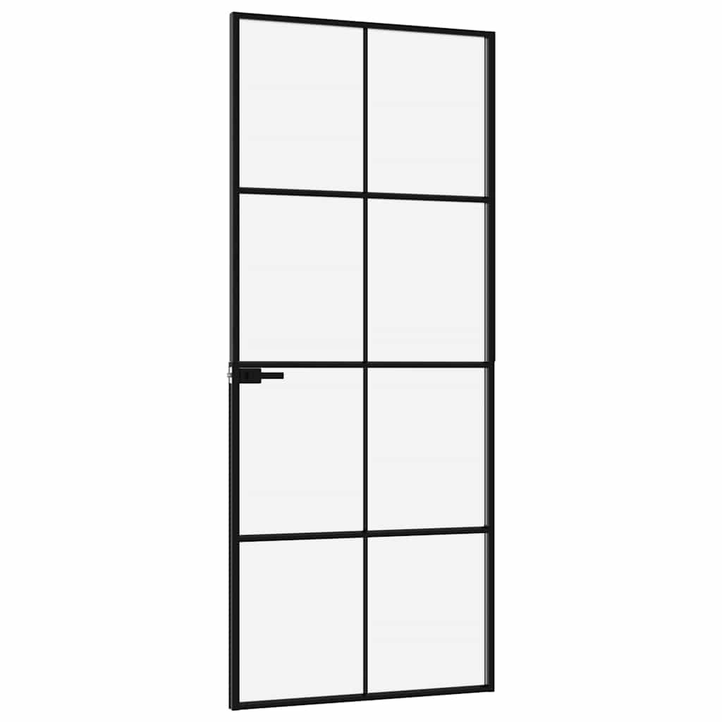 Interior Door Black 83x201.5 cm Tempered Glass&Aluminium