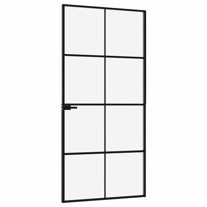 Interior Door Black 93x201.5 cm Tempered Glass&Aluminium