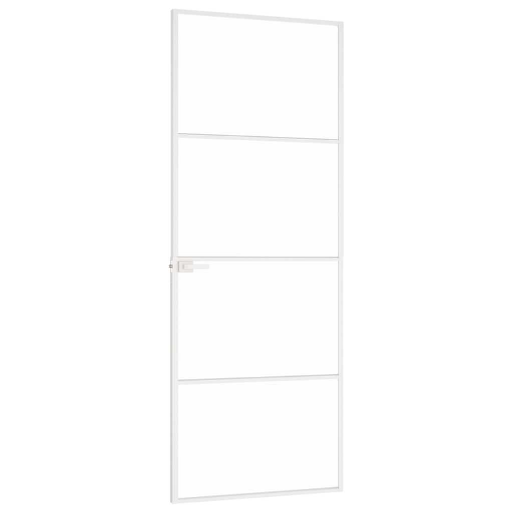 Interior Door White 76x201.5 cm Tempered Glass&Aluminium Slim