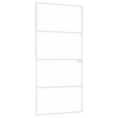 Interior Door White 93x201.5 cm Tempered Glass&Aluminium Slim