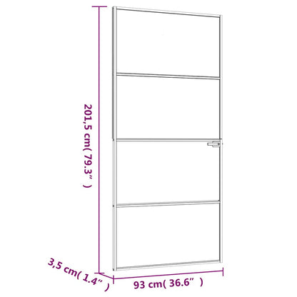 Interior Door White 93x201.5 cm Tempered Glass&Aluminium Slim