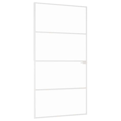 Interior Door White 102x201.5 cm Tempered Glass&Aluminium Slim
