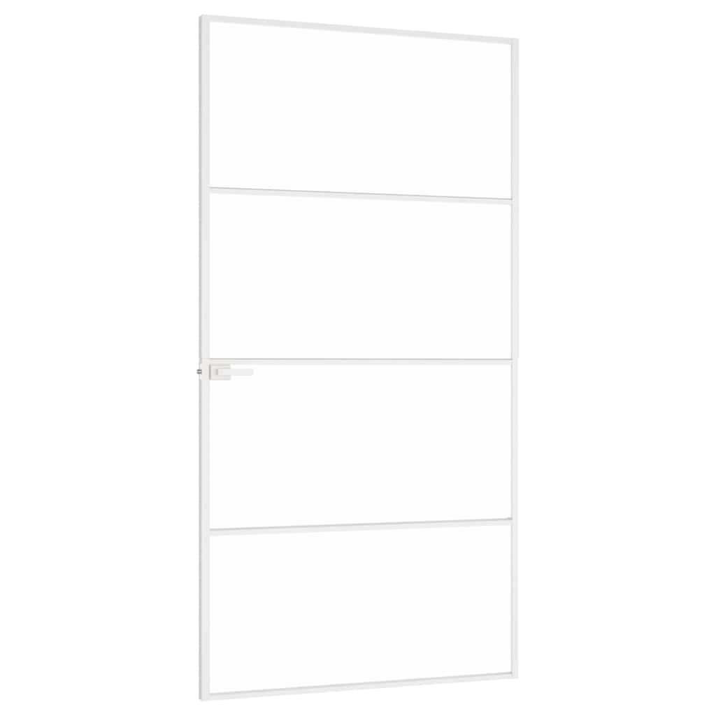 Interior Door White 102x201.5 cm Tempered Glass&Aluminium Slim