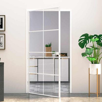 Interior Door White 102x201.5 cm Tempered Glass&Aluminium Slim