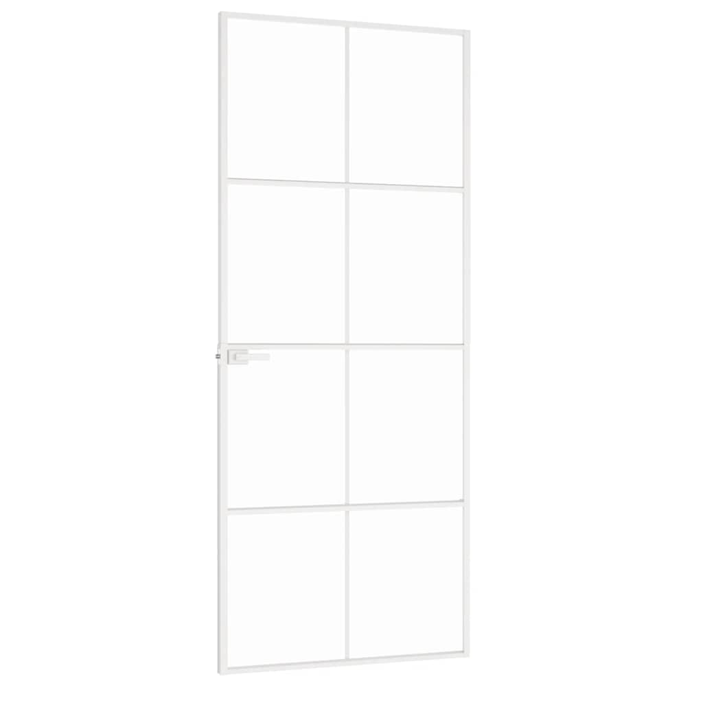 Interior Door White 83x201.5 cm Tempered Glass&Aluminium Slim