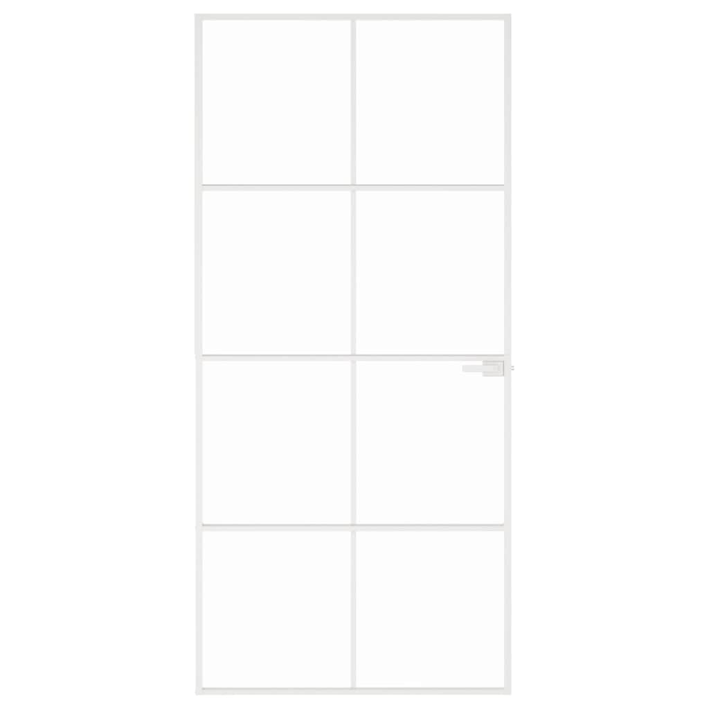 Interior Door White 93x201.5 cm Tempered Glass&Aluminium Slim