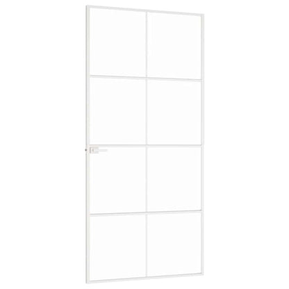 Interior Door White 93x201.5 cm Tempered Glass&Aluminium Slim