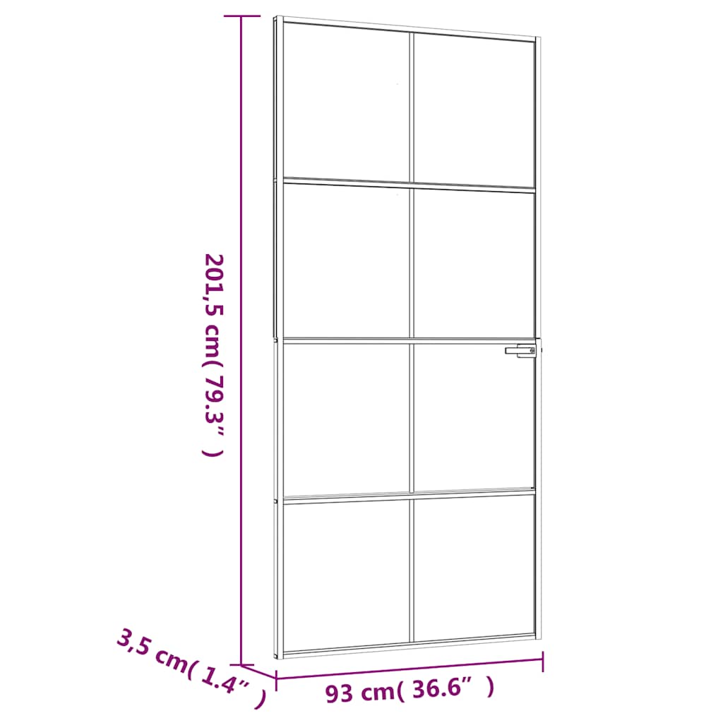 Interior Door White 93x201.5 cm Tempered Glass&Aluminium Slim