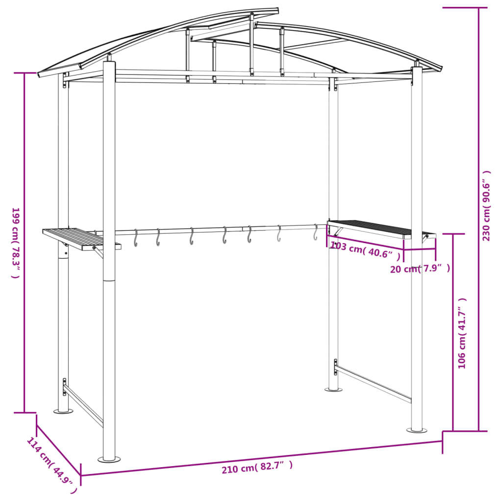 BBQ Gazebo Anthracite Steel Large Seats Many BBQ Gazebo