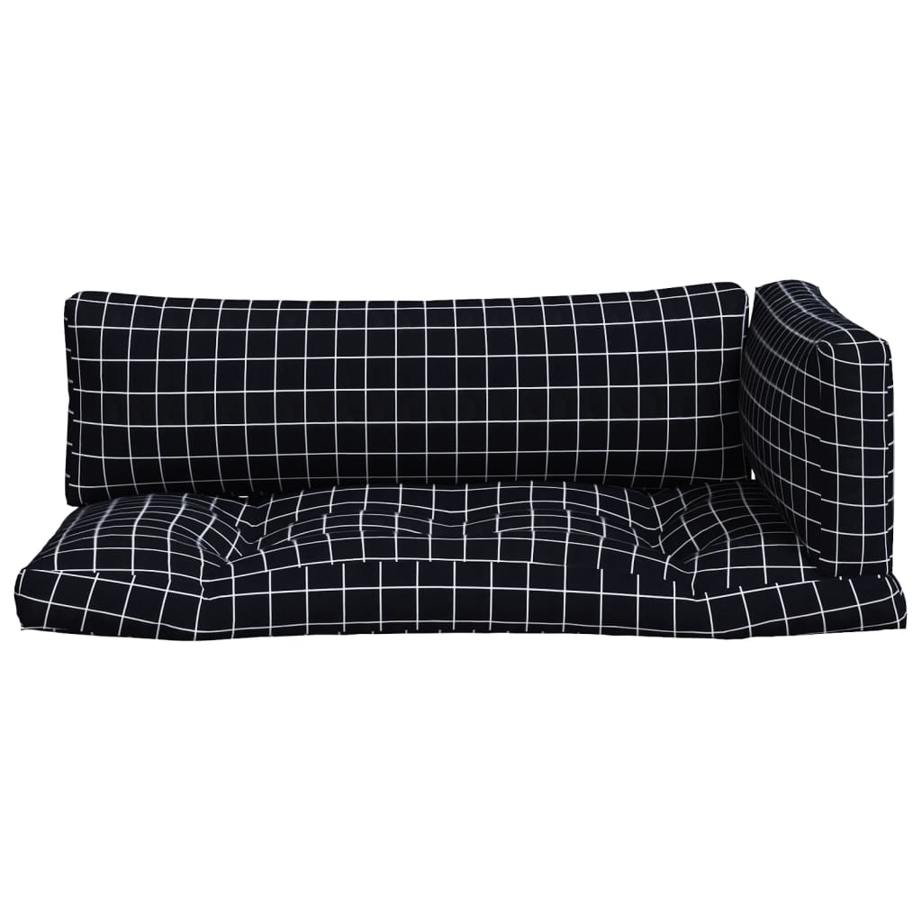 Pallet Cushions 3 pcs Black Check Pattern Oxford Fabric