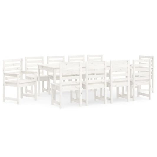 11 Piece Garden Dining Set White Solid Wood Pine