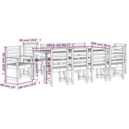 11 Piece Garden Dining Set White Solid Wood Pine