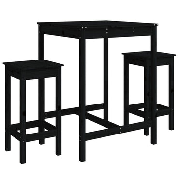 3 Piece Garden Bar Set Black Solid Wood Pine