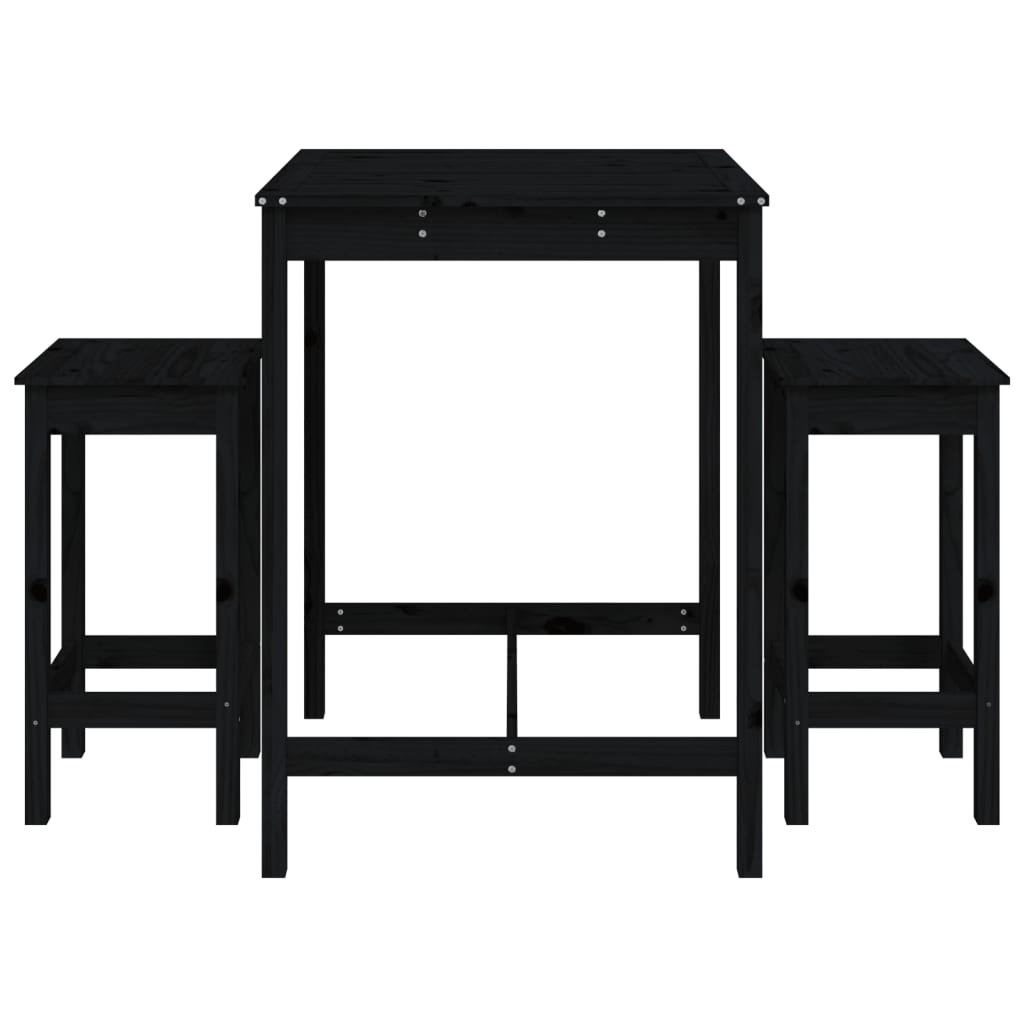 3 Piece Garden Bar Set Black Solid Wood Pine