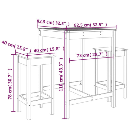 3 Piece Garden Bar Set Black Solid Wood Pine