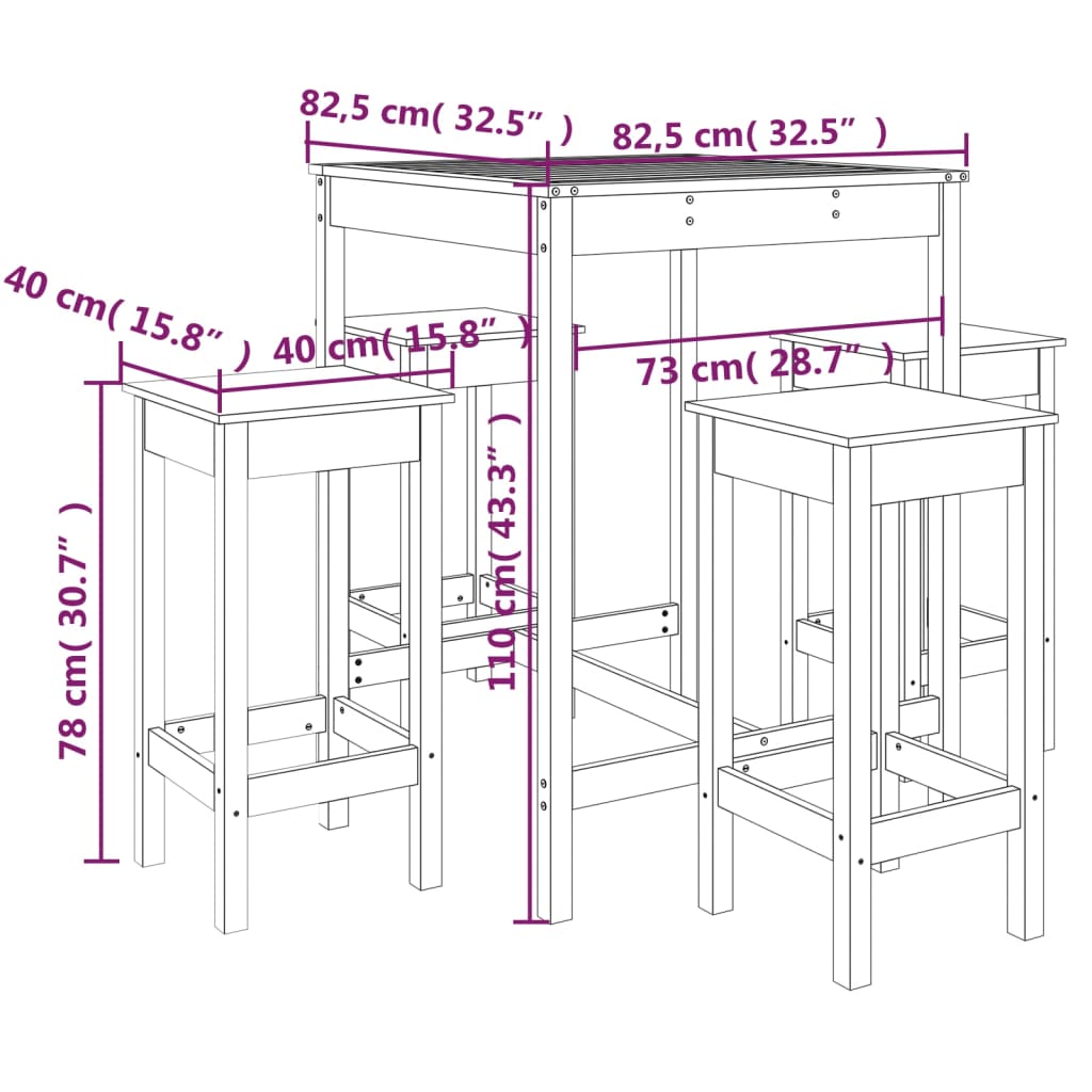 5 Piece Garden Bar Set Solid Wood Pine