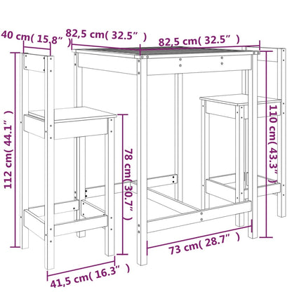 3 Piece Garden Bar Set Solid Wood Pine