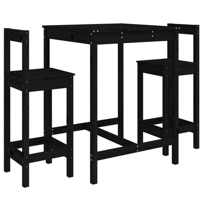 3 Piece Garden Bar Set Black Solid Wood Pine