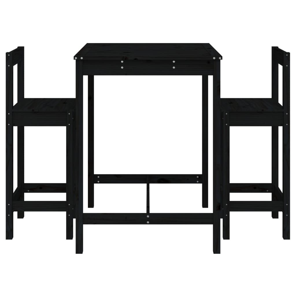 3 Piece Garden Bar Set Black Solid Wood Pine