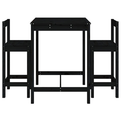 3 Piece Garden Bar Set Black Solid Wood Pine