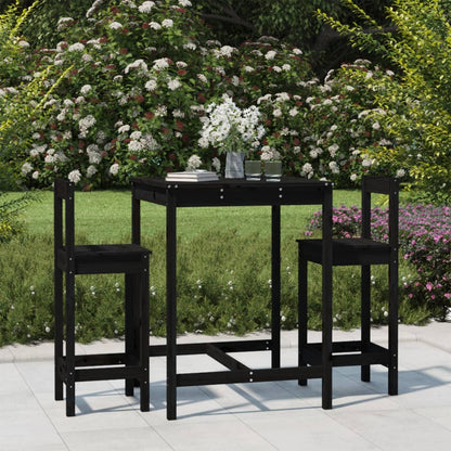 3 Piece Garden Bar Set Black Solid Wood Pine