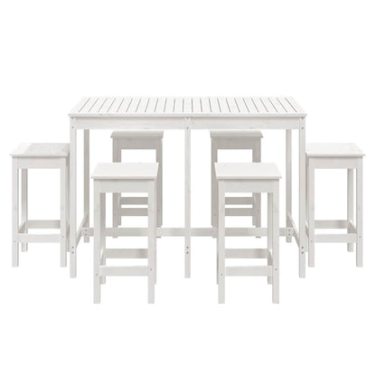 7 Piece Garden Bar Set White Solid Wood Pine