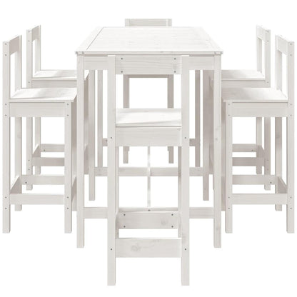 7 Piece Garden Bar Set White Solid Wood Pine