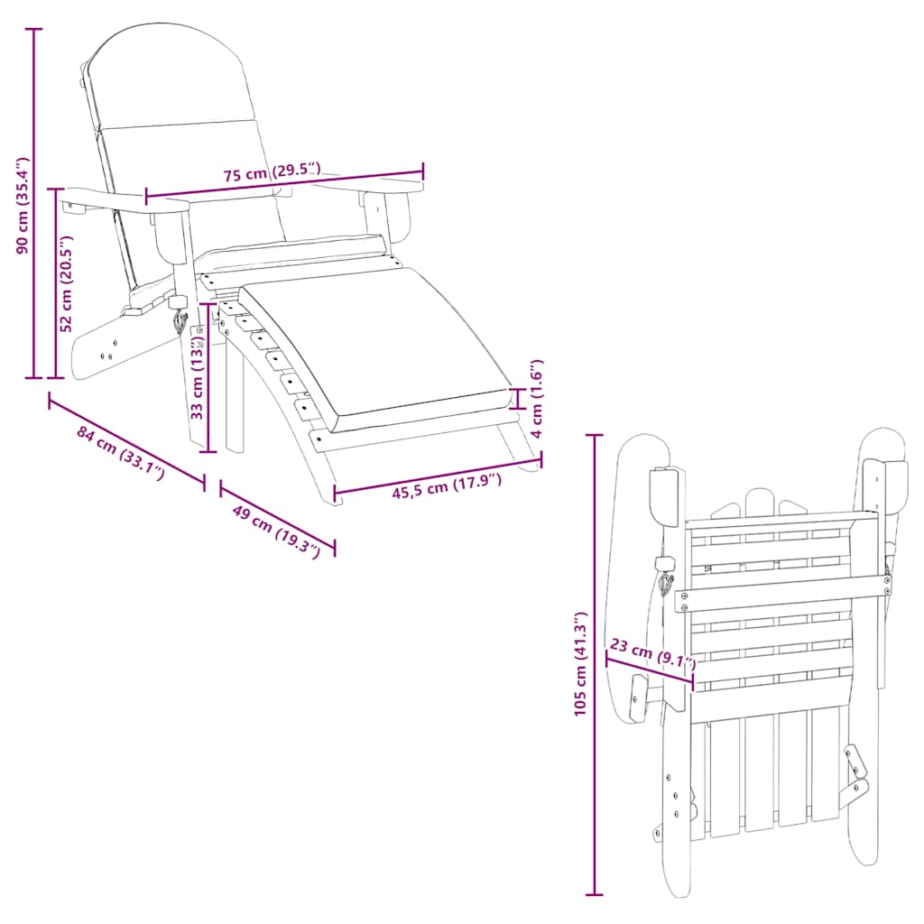 Adirondack Patio Chair with Footrest Solid Wood Acacia