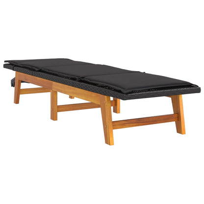 Sun Lounger with Cushion Poly Rattan and Solid Wood Acacia