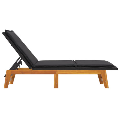 Sun Lounger with Cushion Poly Rattan and Solid Wood Acacia