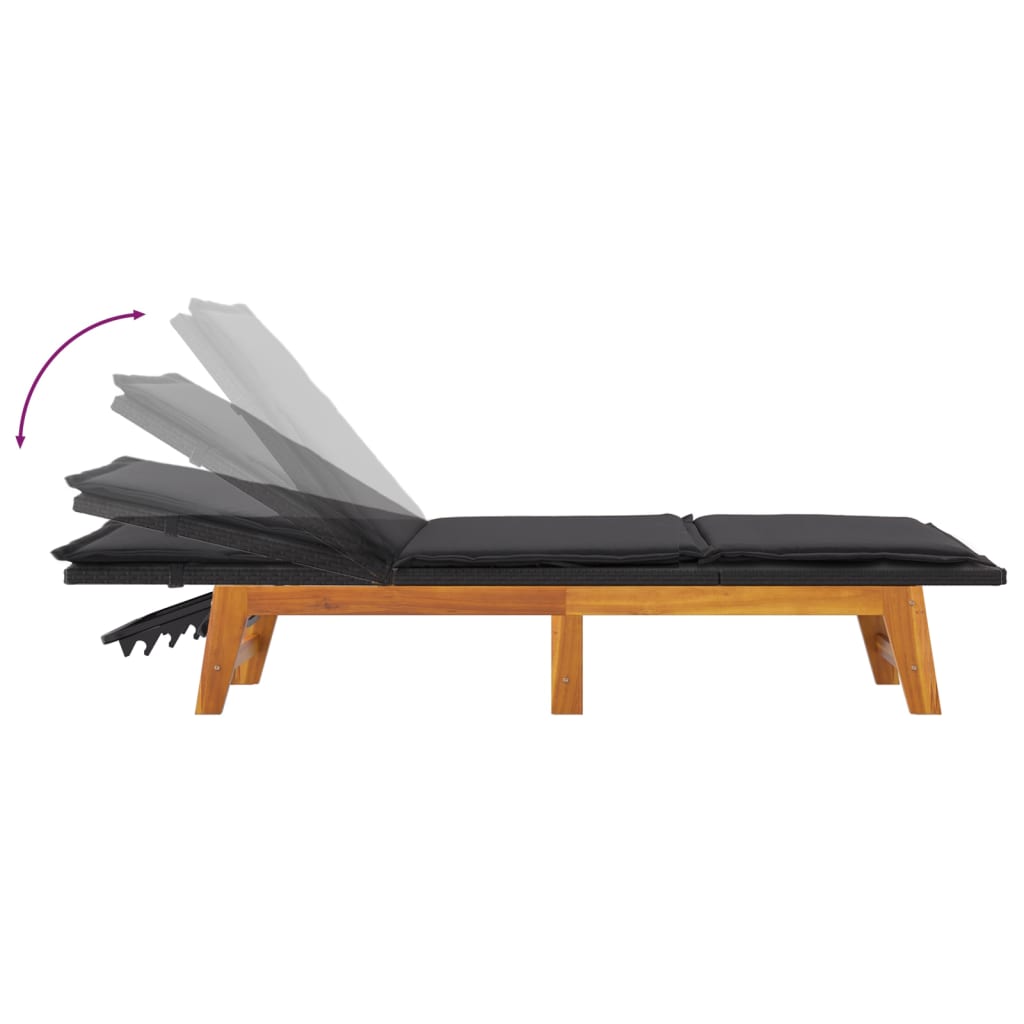 Sun Lounger with Cushion Poly Rattan and Solid Wood Acacia