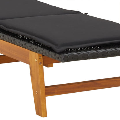 Sun Lounger with Cushion Poly Rattan and Solid Wood Acacia