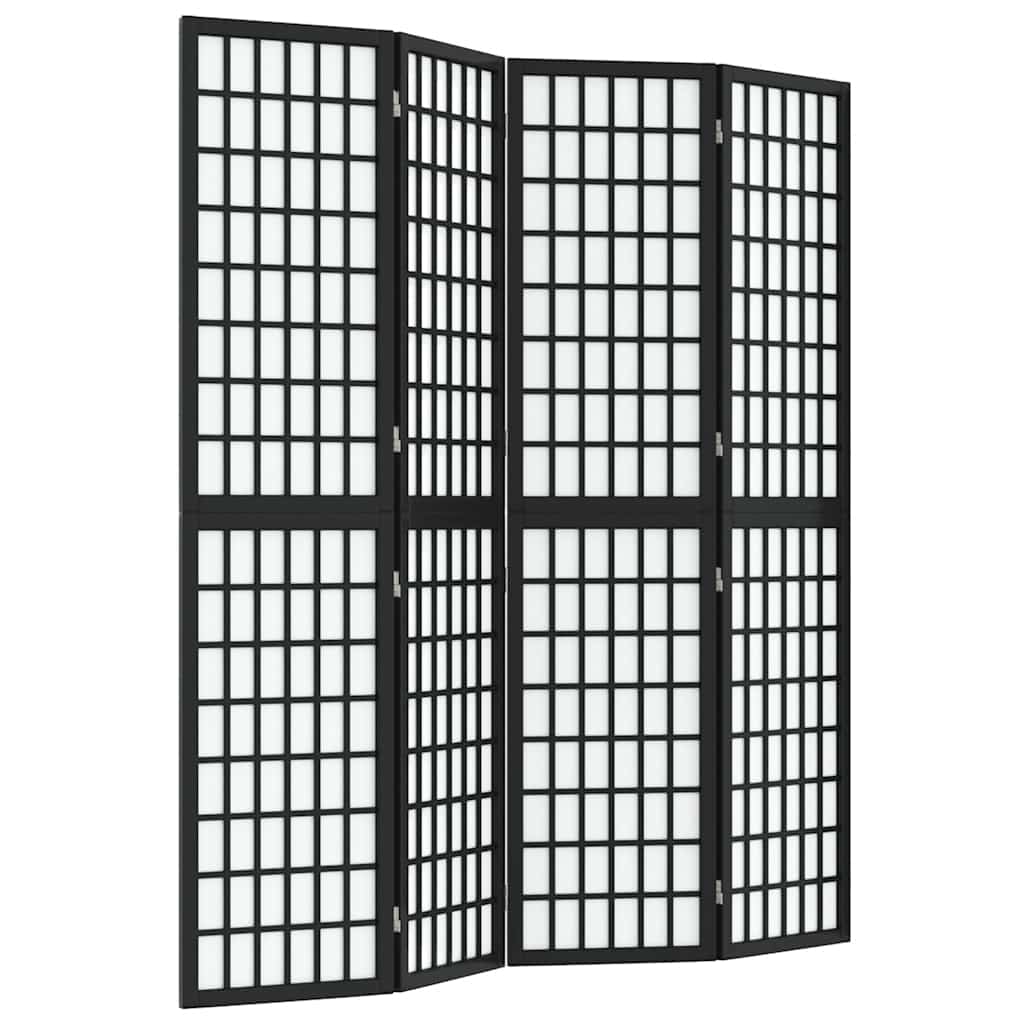 Folding 4-Panel Room Divider Japanese Style 160x170 cm Black