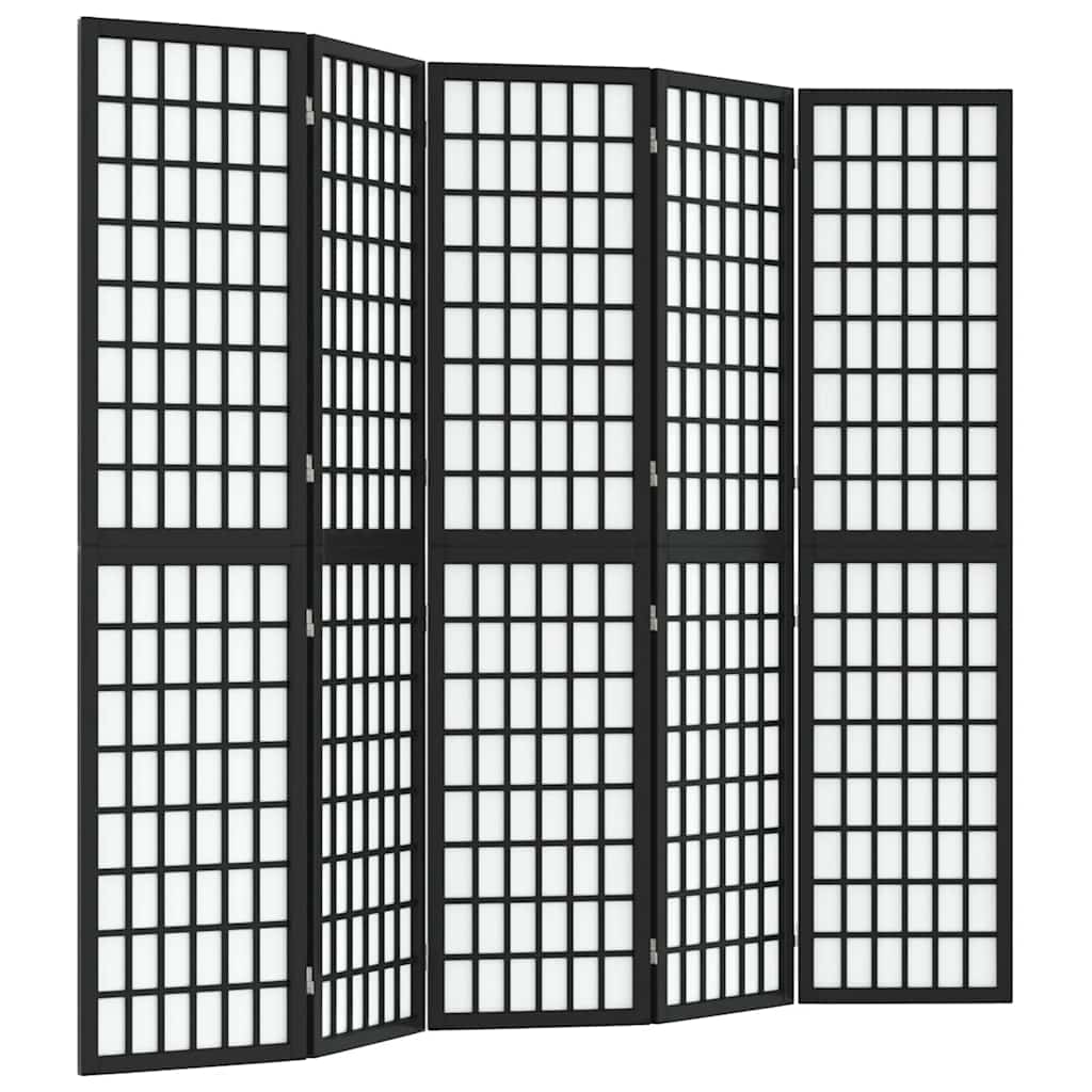 Folding 5-Panel Room Divider Japanese Style 200x170 cm Black