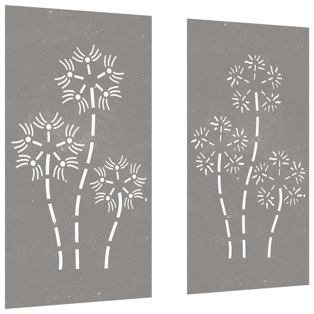 Patio Wall Decorations 2pcs 41.3"x21.7" Corten Steel Flower Design