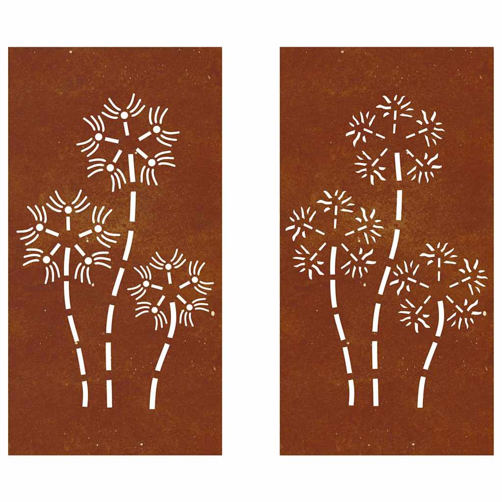 Patio Wall Decorations 2pcs 41.3"x21.7" Corten Steel Flower Design